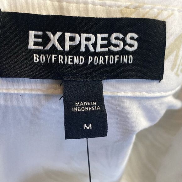 Express Shirt Womens Medium Boyfriend Portofino Button Up Leaf Print White - Picture 6 of 10
